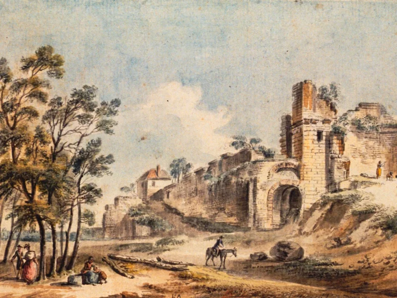 1716-Jean-Baptiste Lallemand - Veduta di una parte del Castello di Beaune all'interno della città